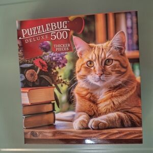 Puzzlebug Deluxe 500-Piece Puzzle – Ginger Cat & Bookshelf (Thicker Pieces)